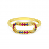 14K Yellow Gold Rainbow Sapphire Paperclip Ring