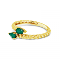 14K Yellow Gold Pear Emerald Duo Twist Band Ring