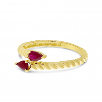 14K Yellow Gold Pear Ruby Duo Twist Band Ring