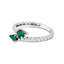 14K White Gold Pear Emerald Duo Twist Band Ring