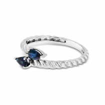 14K White Gold Pear Sapphire Duo Twist Band Ring