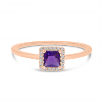 14K Rose Gold Princess-Cut Amethyst & Diamond Halo Ring