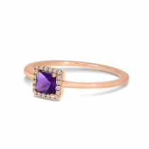 14K Rose Gold Princess-Cut Amethyst & Diamond Halo Ring