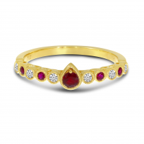 14K Yellow Gold Diamond Ruby Bezel Ring