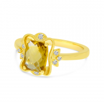 14K Yellow Gold Cushion-Cut Citrine Diamond Millgrain Ring