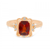 14K Rose Gold Cushion-Cut Garnet Diamond Millgrain Ring