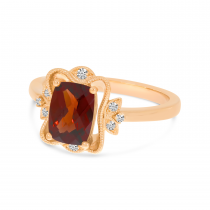 14K Rose Gold Cushion-Cut Garnet Diamond Millgrain Ring