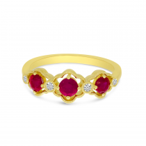 14K Yellow Gold Triple Ruby Diamond Band