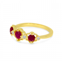 14K Yellow Gold Triple Ruby Diamond Band