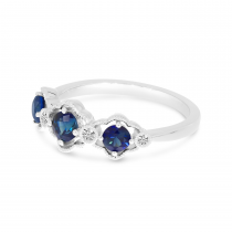 14K White Gold Triple Sapphire Diamond Band