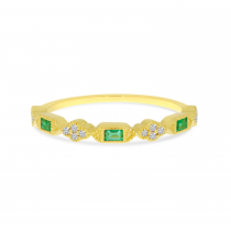 14K Yellow Gold Emerald-Cut Emerald & Diamond Stackable Ring
