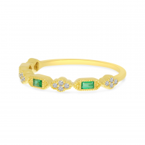 14K Yellow Gold Emerald-Cut Emerald & Diamond Stackable Ring