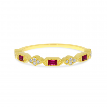 14K Yellow Gold Emerald-Cut Ruby & Diamond Stackable Ring