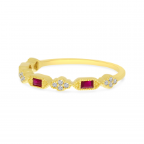 14K Yellow Gold Emerald-Cut Ruby & Diamond Stackable Ring