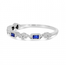 14K White Gold Emerald-Cut Sapphire & Diamond Stackable Ring