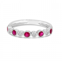 14K White Gold Round Ruby & Diamond Stackable Ring