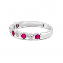 14K White Gold Round Ruby & Diamond Stackable Ring