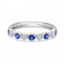 14K White Gold Round Sapphire & Diamond Stackable Ring