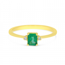 14K Yellow Gold Emerald-Cut Emerald & Diamond Ring