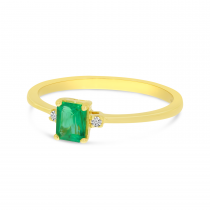 14K Yellow Gold Emerald-Cut Emerald & Diamond Ring