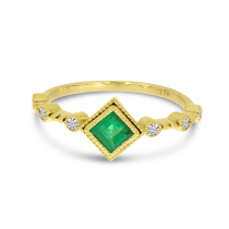 14K Yellow Gold Princess-Cut Emerald & Diamond Ring