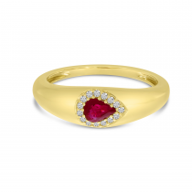 14K Yellow Gold Pear Ruby & Diamond Wide Band 