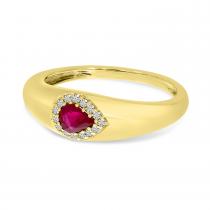 14K Yellow Gold Pear Ruby & Diamond Wide Band 