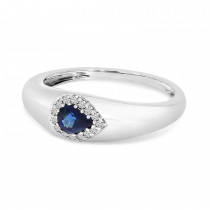 14K White Gold Pear Sapphire & Diamond Wide Band 