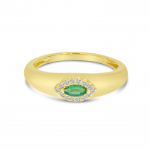 14K Yellow Gold Marquis Emerald & Diamond Wide Band 