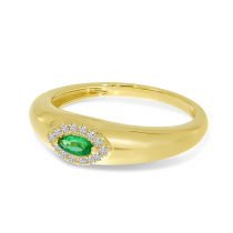 14K Yellow Gold Marquis Emerald & Diamond Wide Band 