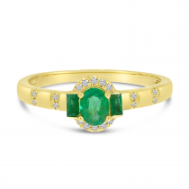 14K Yellow Gold Fancy-Cut Emerald & Diamond Stripe Ring 