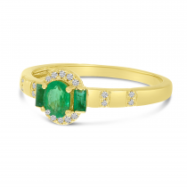 14K Yellow Gold Fancy-Cut Emerald & Diamond Stripe Ring 