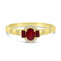 14K Yellow Gold Fancy-Cut Ruby & Diamond Stripe Ring