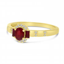 14K Yellow Gold Fancy-Cut Ruby & Diamond Stripe Ring 