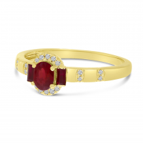14K Yellow Gold Fancy-Cut Ruby & Diamond Stripe Ring