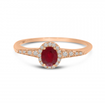 14K Rose Gold Oval Ruby & Diamond Flat Top Ring