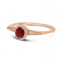 14K Rose Gold Oval Ruby & Diamond Flat Top Ring