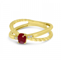 14K Yellow Gold Oval Ruby & Diamond Crossover Ring