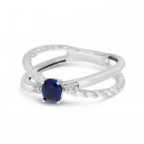 14K White Gold Oval Sapphire & Diamond Crossover Ring