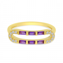 14K Yellow Gold Baguette Amethyst & Diamond Open Ring