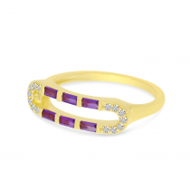 14K Yellow Gold Baguette Amethyst & Diamond Open Ring