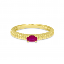 14K Yellow Gold Oval Ruby Textured Band Ring