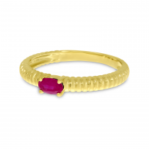 14K Yellow Gold Oval Ruby Textured Band Ring