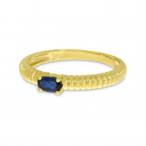 14K Yellow Gold Oval Sapphire Textured Band Ring