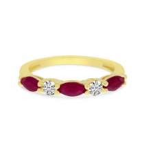 14K Yellow Gold Marquis Ruby & Diamond Band