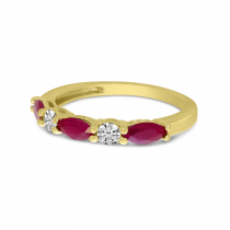 14K Yellow Gold Marquis Ruby & Diamond Band