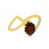 14K Yellow Gold Semi Hexagon Garnet Cut Half Band Ring