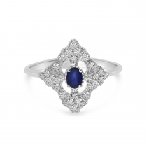 14K White Gold Oval Sapphire and Diamond Art Deco Ring