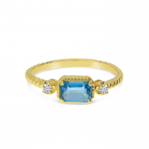 14K Yellow Gold Emerald Cut Blue topaz and Diamond Twist Band Ring