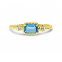 14K Yellow Gold Emerald Cut Blue topaz and Diamond Twist Band Ring